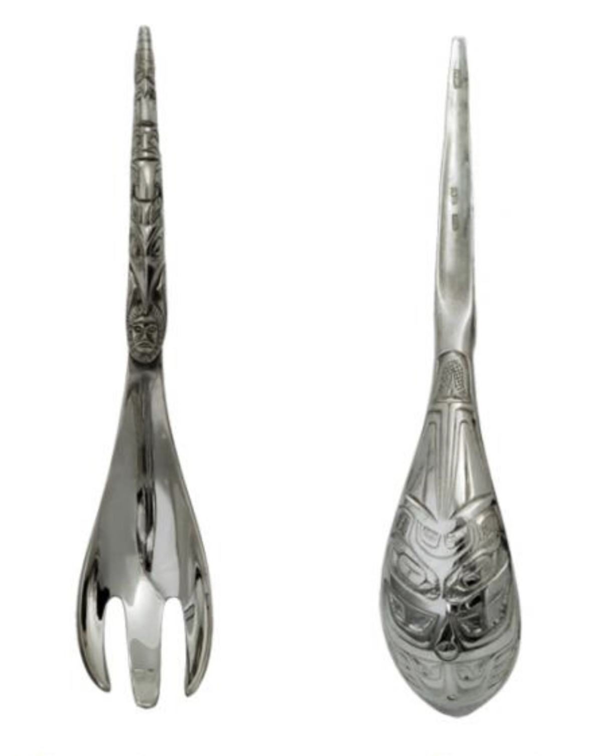 Silver plated ladle and fork with Native Totem Design