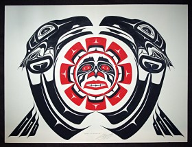 Native Northwest Artist Carl Stromquist Ravens with Autumn Sun original painting