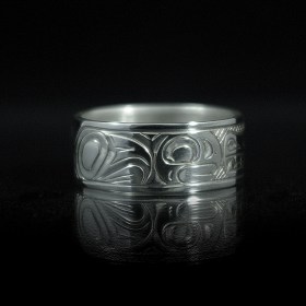 Tribal Spirit Gallery Silver Native Wolf and Moon Ring by Justin Rivard
