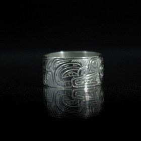 Silver Wolf with Moon Ring by Native Artist William Cook